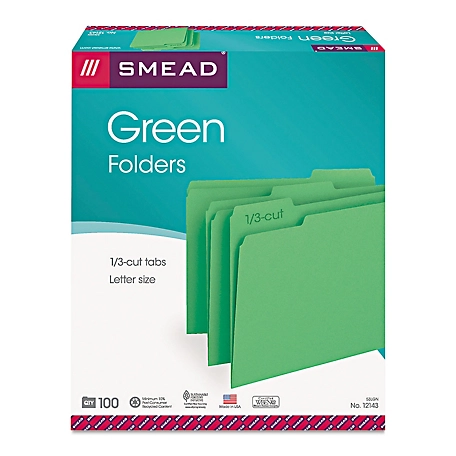 Smead Colored File Folders, 1/3-Cut Tabs, Letter Size, Green, 100 pk.