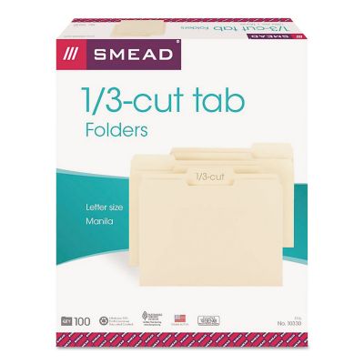 Smead Manila File Folders, 1/3-Cut Tabs, Letter Size, 100-Pack