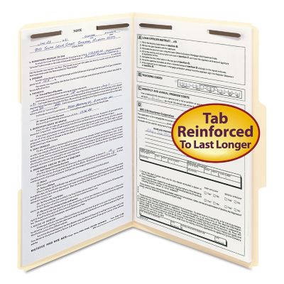 Smead Top Tab 2-Fastener File Folders, 1/3-Cut Tabs, Legal Size, 11 Point Manila, Manila, 50-Pack