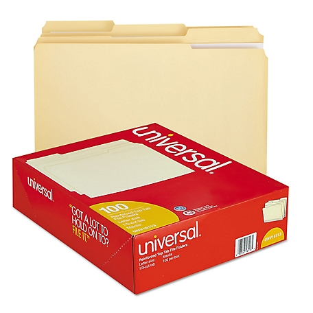 Universal Double-Ply Top Tab Manila File Folders, 1/3-Cut Tabs, Letter Size, 100-Pack