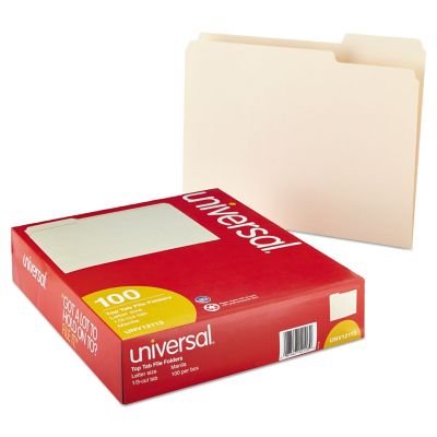Universal Top Tab Manila File Folders, 1/3-Cut Tabs, Assorted Positions, Letter Size, 11 Point Manila, 100-Pack