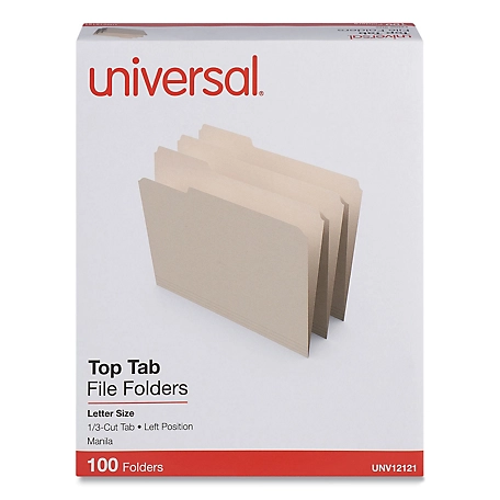 Universal Top Tab Manila File Folders, 1/3-Cut Tabs, Left Position, Letter Size, 11 Point Manila, 100 pk.