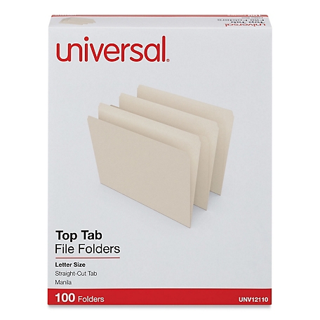 Universal Top Tab Manila File Folders, Straight Tab, Letter Size, 11 Point Manila, 100 pk.