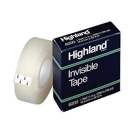 Highland Invisible Permanent Mending Tape, 1 in. Core, 0.75 in. x 36 yd., Clear
