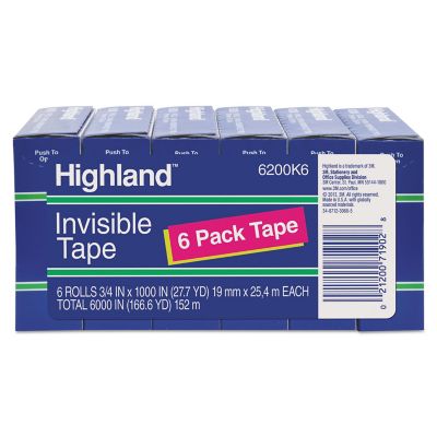 Highland Invisible Permanent Mending Tape, 1 in. Core, 0.75 in. x 83.33 ft., Clear, 6-Pack