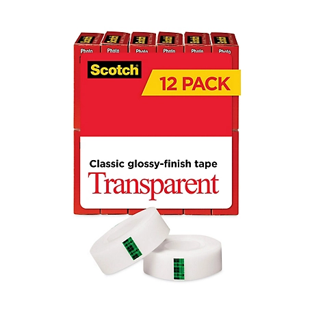 Scotch Transparent Tape, 1 in. Core, 0.75 in. x 83.33 ft., Transparent, 12-Pack