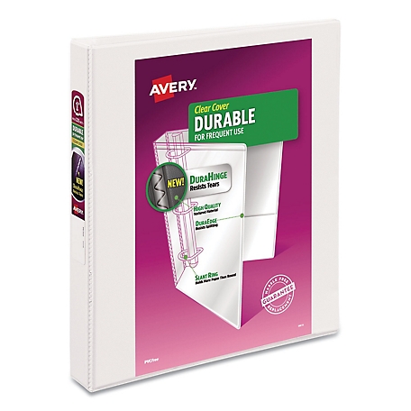 Avery Durable View Binder with DuraHinge and Slant Rings, 3 Rings, 11 in. x 8.5 in., White, 4 pk.