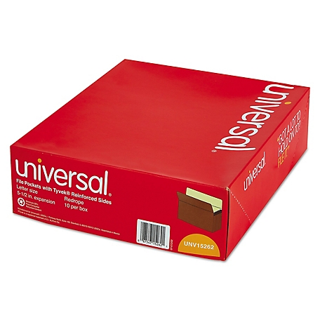 Universal Redrope Expanding File Pockets, 5.25 in. Expansion, Letter Size, Redrope, 10 pk.