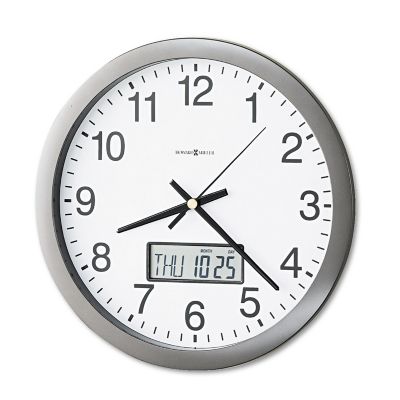 Howard Miller 14 in. Chronicle Wall Clock with LCD Inset, Gray Case