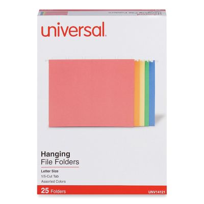 Universal Deluxe Bright Color Hanging File Folders, Letter Size, 1/5-Cut Tab, Assorted, 25-Pack