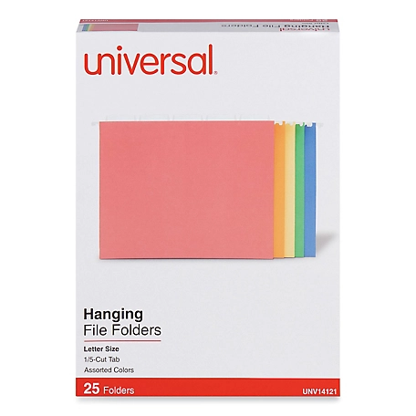 Universal Deluxe Bright Color Hanging File Folders, Letter Size, 1/5-Cut Tab, Assorted, 25 pk.