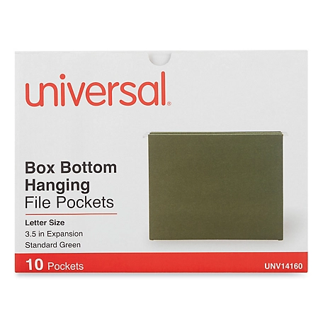 Universal Hanging Box Bottom File Pockets, Letter Size, Standard Green, 10 pk.