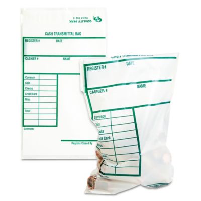 Quality Park Cash Transmittal Bags with Printed Info Block, 6 in. x 9 in., Clear