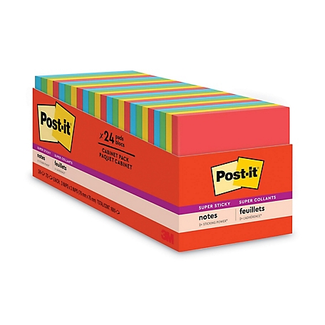 Post-it Notes Super Sticky Note Pads in Marrakesh Colors, 3 in. x 3 in., 70 Sheets, 24-Pack