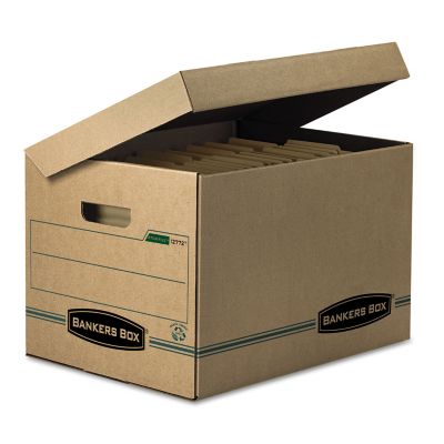 Bankers Box Systematic Basic-Duty Attached Lid File Storage Boxes, Letter/Legal Files, Kraft/Green, 12 pk.