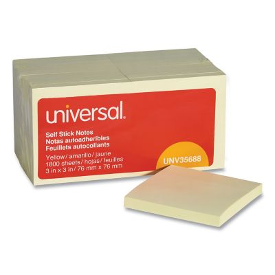 Universal Self-Stick Note Pads, 3 in. x 3 in., Yellow, 100 Sheets, 18-Pack