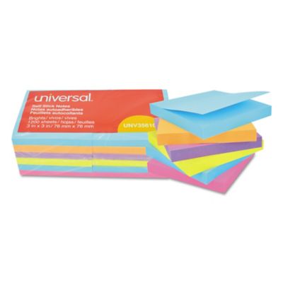 Universal Self-Stick Note Pads, 3 in. x 3 in., Assorted Bright Colors, 100 Sheets, 12-Pack