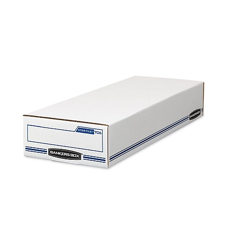 Bankers Box Stor/File Check Storage Boxes, 9.25 in. x 25 in. x 4.13 in., White/Blue, 12 pk.