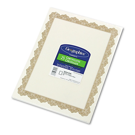 Geographics Parchment Paper Certificates, 8-1/2 in. x 11 in., Optima Gold Border, 25 pk.