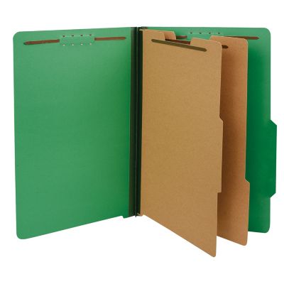 Universal Bright-Colored Pressboard Classification Folders, 2 Dividers, Legal Size, Emerald Green, 10-Pack