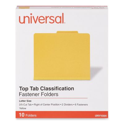 Universal Six-Section Manila Classification Folders - Letter Size, 2 Expansion, 2 Dividers, 6 Fasteners, 10/Box