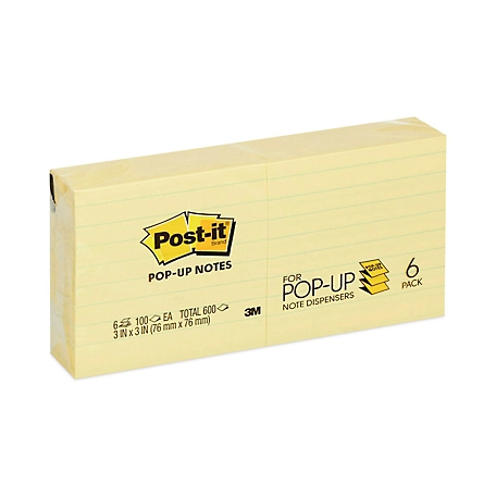 Post-it Pop-up Notes Original Canary Yellow Pop-Up Refill, 3 in. x 3 in., 100 Sheets, 6 pk.