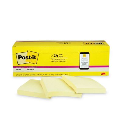 Post-it Notes Super Sticky Canary Yellow Note Pads, 3 in. x 3 in., 90 Sheets, 24 pk.