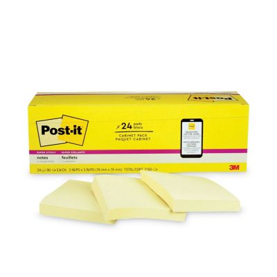 Post-it Notes Super Sticky Canary Yellow Note Pads, 3 in. x 3 in., 90 Sheets, 24-Pack