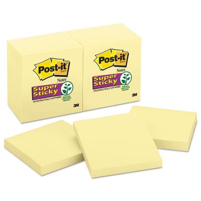 Post-it Notes Super Sticky Canary Yellow Note Pads, 3 in. x 3 in., 90 Sheets, 12-Pack