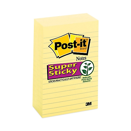 Post-it Notes Super Sticky Canary Yellow Note Pads, 4 in. x 6 in., 90 Sheets, 5 pk.