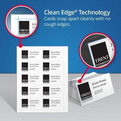 Image showing 6 th Avery Clean Edge Business Cards, 2 in. x 3-1/2 in., White, 200-Pack