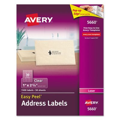 Avery Matte Easy Peel Mailing Labels with Sure Feed Technology, 1 in. x 2.63 in., Clear, 50-Pack