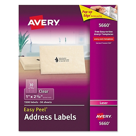 Avery Matte Easy Peel Mailing Labels with Sure Feed Technology, 1 in. x 2.63 in., Clear, 50 pk.