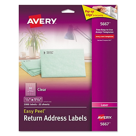 Avery Matte Easy Peel Mailing Labels with Sure Feed Technology, 0.5 in. x 1.75 in., Clear, 25 pk.