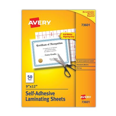 Avery Clear Self-Adhesive Laminating Sheets, 9 in. x 12 in., Matte Clear, 50 pk.