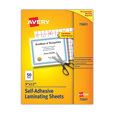 Avery Clear Self-Adhesive Laminating Sheets, 9 in. x 12 in., Matte Clear, 50 pk.