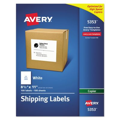 Avery Copier Mailing Labels, Copiers, 8.5 in. x 11 in., White, 100-Pack