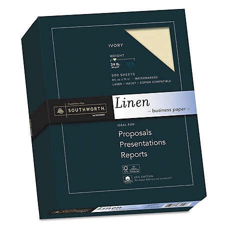 Southworth 25% Cotton Linen Business Paper, 24 lb., 8.5 in. x 11 in., Ivory