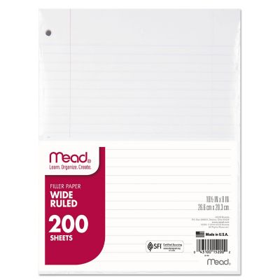 Mead Filler Paper, 3-Hole, 8 in. x 10.5 in., Wide/Legal Rule