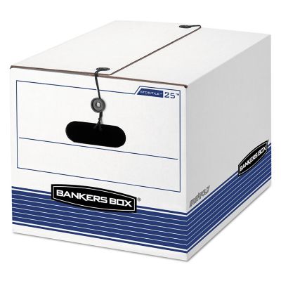 Bankers Box Stor/File Medium-Duty Strength File Storage Boxes, 12.25 in. x 11 in. x 16 in., White/Blue, 12-Pack