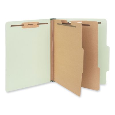 Universal 6-Section Pressboard Classification Folders, 2 Dividers, Letter Size, Green, 10-Pack