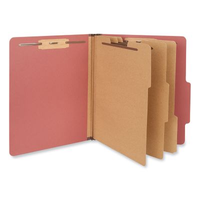 Universal 8-Section Pressboard Classification Folders, 3 Dividers, Letter Size, Red, 10-Pack