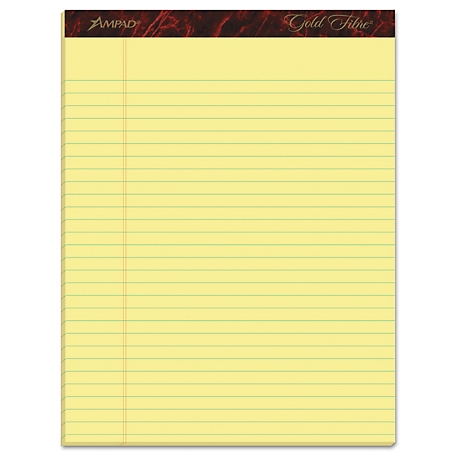 Ampad Gold Fiber Writing Pads, Wide and Legal Rule, 8.5 in. x 11.75 in., Canary, 50 Sheets, 12 pk.