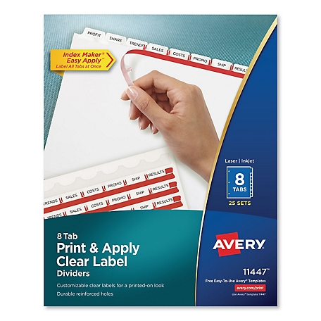 Avery Print and Apply Index Maker Label Dividers, 8 White Tabs, Letter Size, Clear, 25 Sets