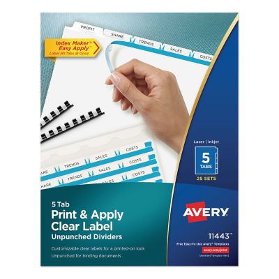 Avery Print and Apply Index Maker Label Unpunched Dividers, 5-Tab, Clear