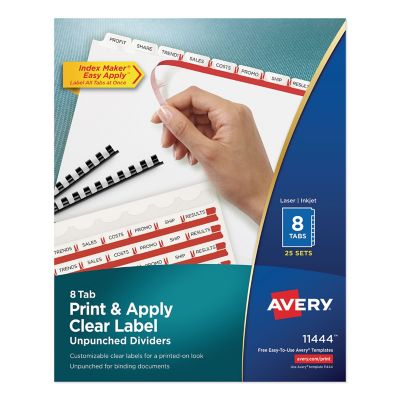 Avery Print and Apply Index Maker Label Unpunched Dividers, 8-Tab, Clear