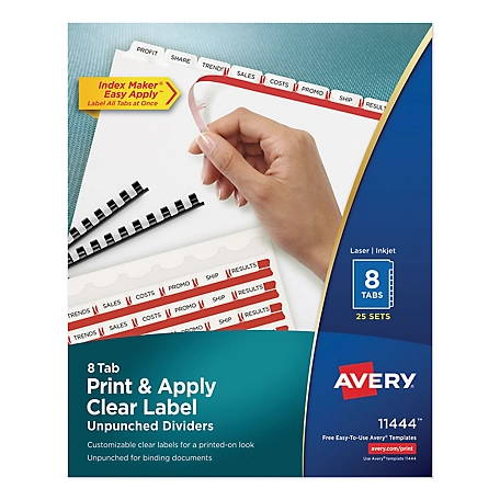 Avery Print and Apply Index Maker Label Unpunched Dividers, 8-Tab, Clear