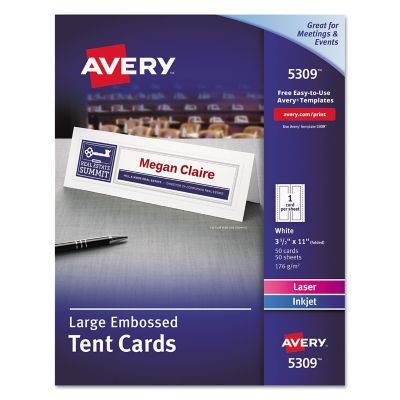 Avery Large Embossed Tent Card, White, 3-1/2 in. x 11 in., 50 pk.