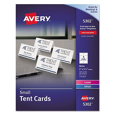Avery Small Tent Card, White, 2 in. x 3-1/2 in., 160 pk.