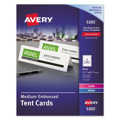 Avery Medium Embossed Tent Cards, White, 2-1/2 in. x 8.5 in., 100-Pack